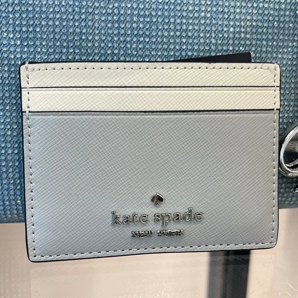 Kate Spade Madison Small Slim Card Holder Platinum Grey Multi NWT